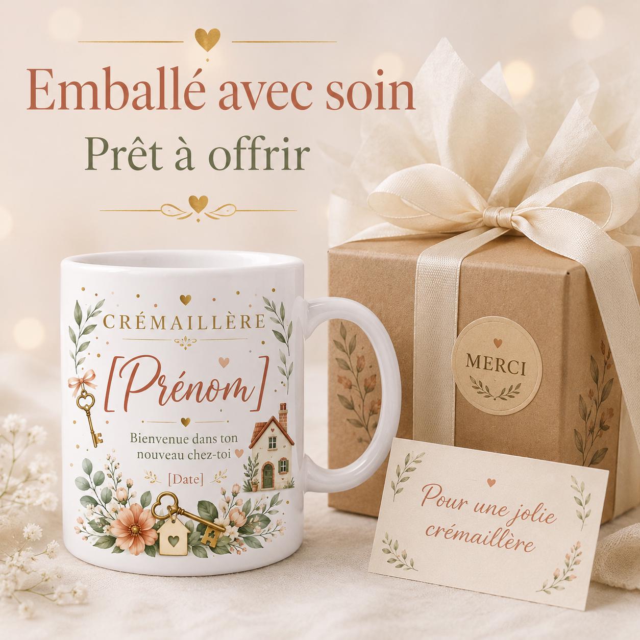 Mug Crémaillère Personnalisé, Cadeau Nouvelle Maison avec Prénom et Date