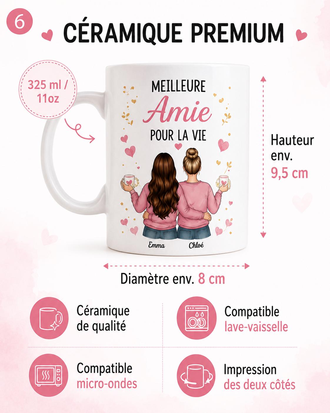 Mug Meilleure Amie Personnalisé, Cadeau Amitié avec Prénom et Message
