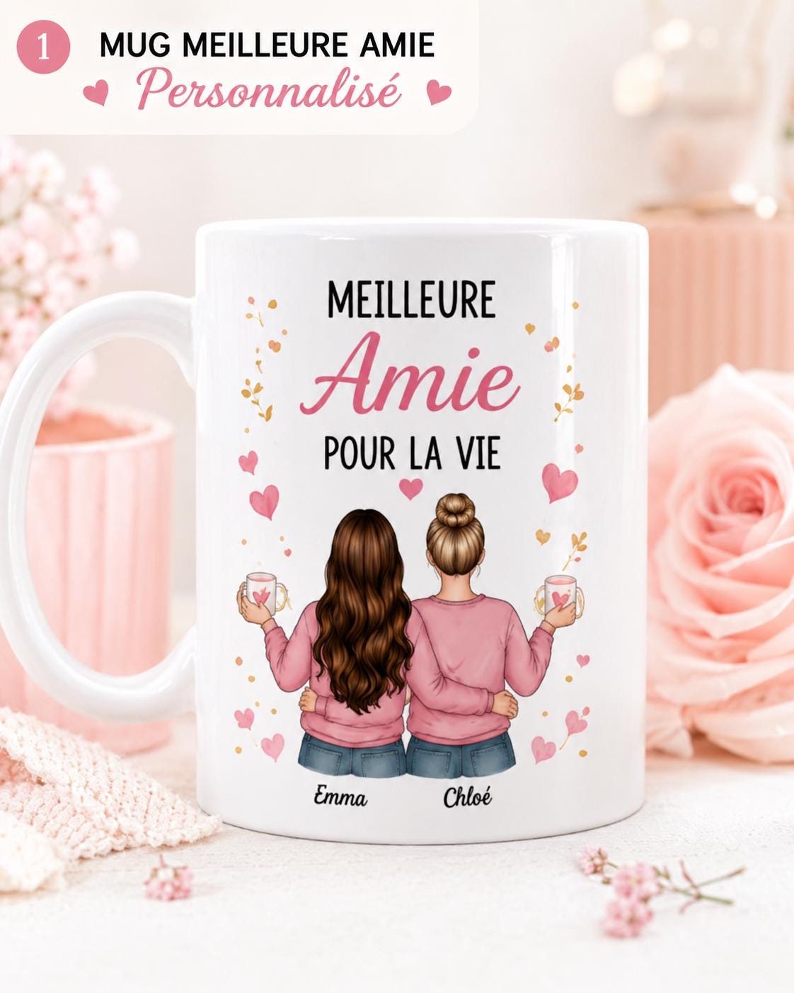 Mug Meilleure Amie Personnalisé, Cadeau Amitié avec Prénom et Message
