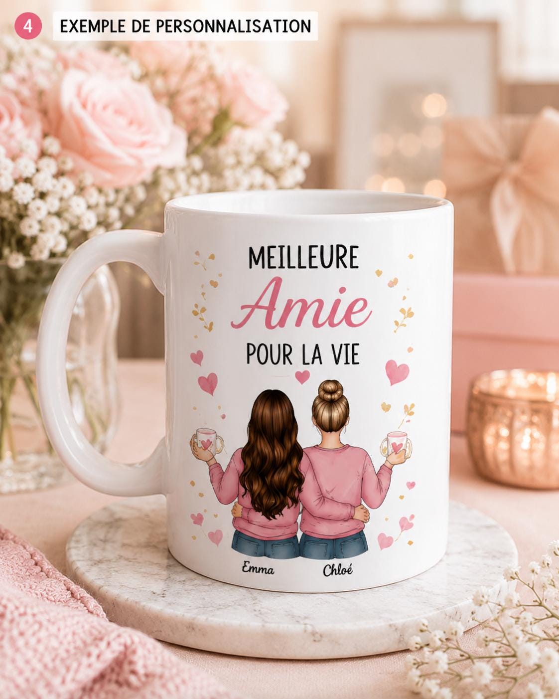 Mug Meilleure Amie Personnalisé, Cadeau Amitié avec Prénom et Message