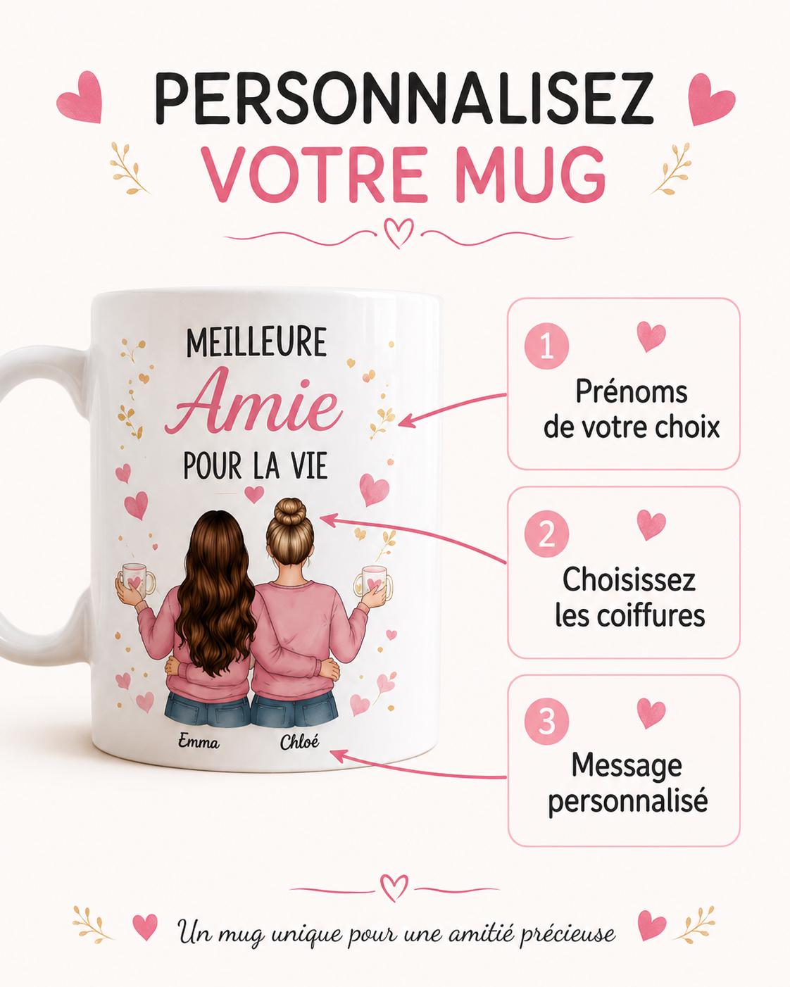 Mug Meilleure Amie Personnalisé, Cadeau Amitié avec Prénom et Message