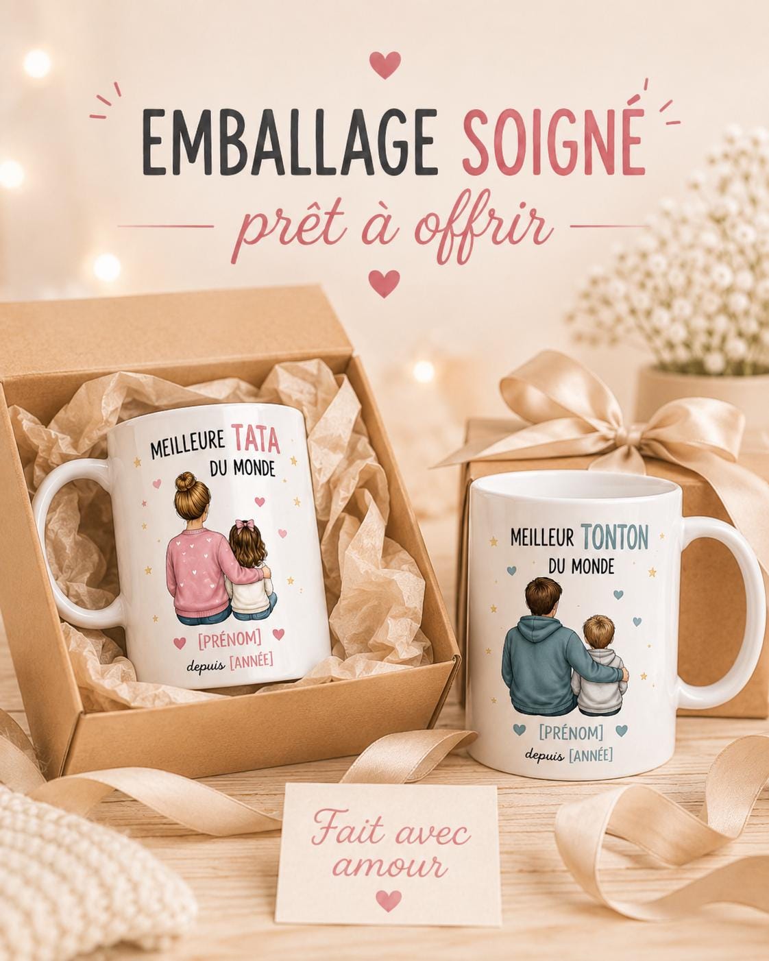 Mug Tata ou Tonton Personnalisé, Cadeau Famille avec Prénom et Message