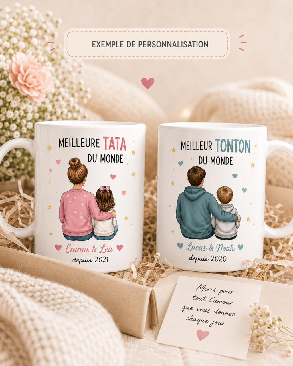 Mug Tata ou Tonton Personnalisé, Cadeau Famille avec Prénom et Message