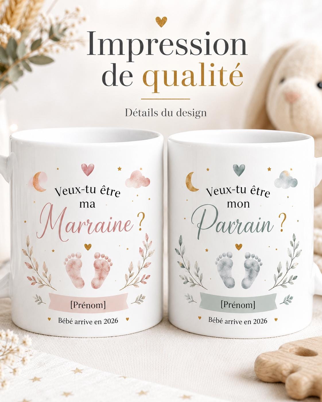 Mug Parrain Marraine Annonce Bébé, Veux-tu Être Mon Parrain ou Ma Marraine