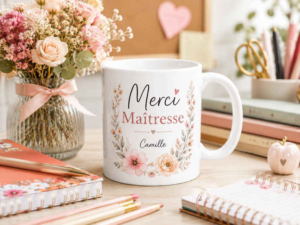 Mug céramique personnalisé Maîtresse, dimensions et contenance 325 ml
