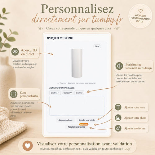 Détail d’impression nette sur gourde isotherme personnalisée avec prénom et texte
