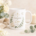 Mug Baptême Communion Personnalisé, Prénom et Date, Cadeau Religieux Enfant Fille Garçon, Tasse Souvenir Chrétien