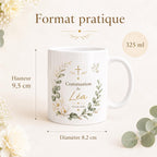 Mug Baptême Communion Personnalisé, Prénom et Date, Cadeau Religieux Enfant Fille Garçon, Tasse Souvenir Chrétien