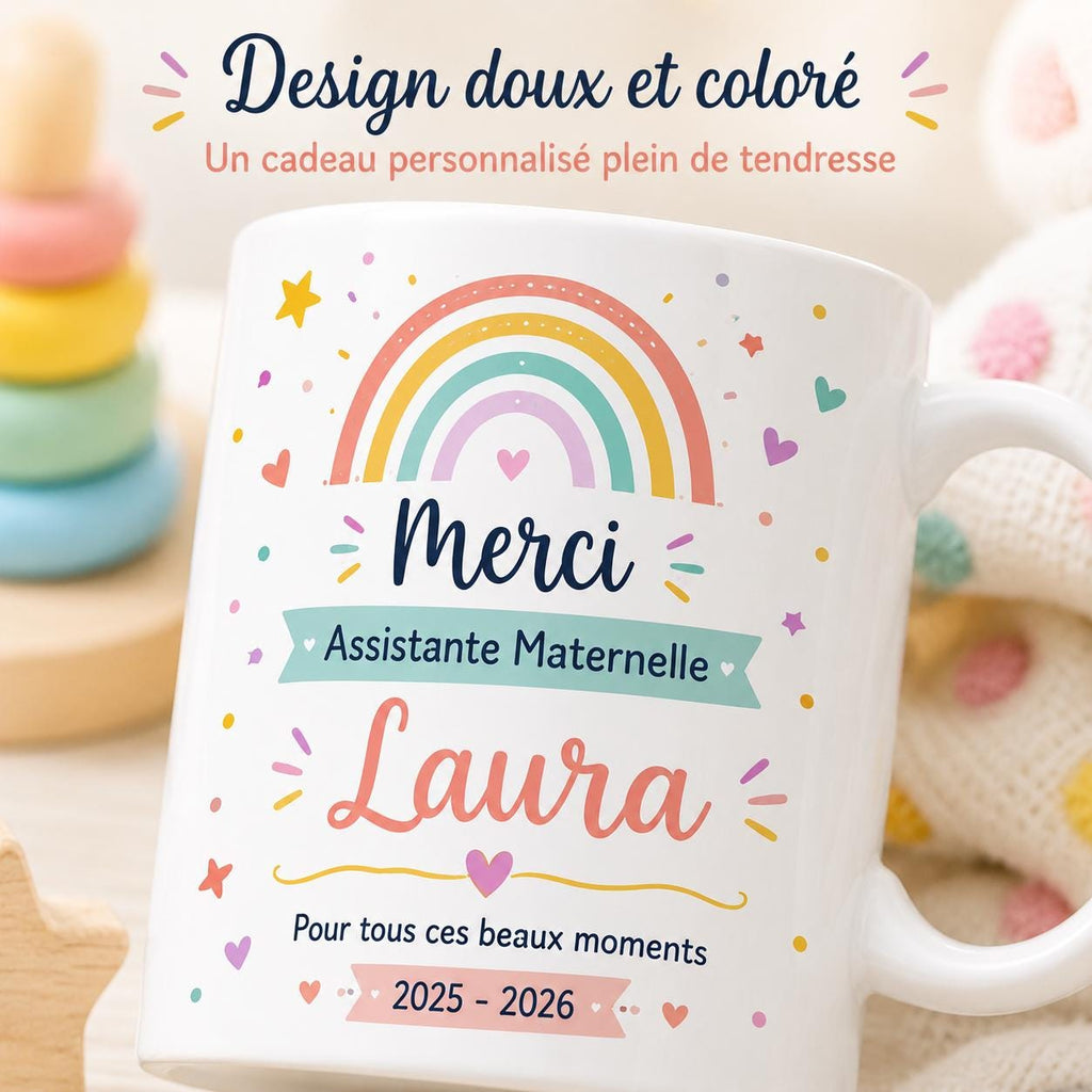 Mug Nounou Personnalisé, Cadeau Assistante Maternelle avec Prénom, Tasse Merci Nounou Fin d’Année, Souvenir Enfant