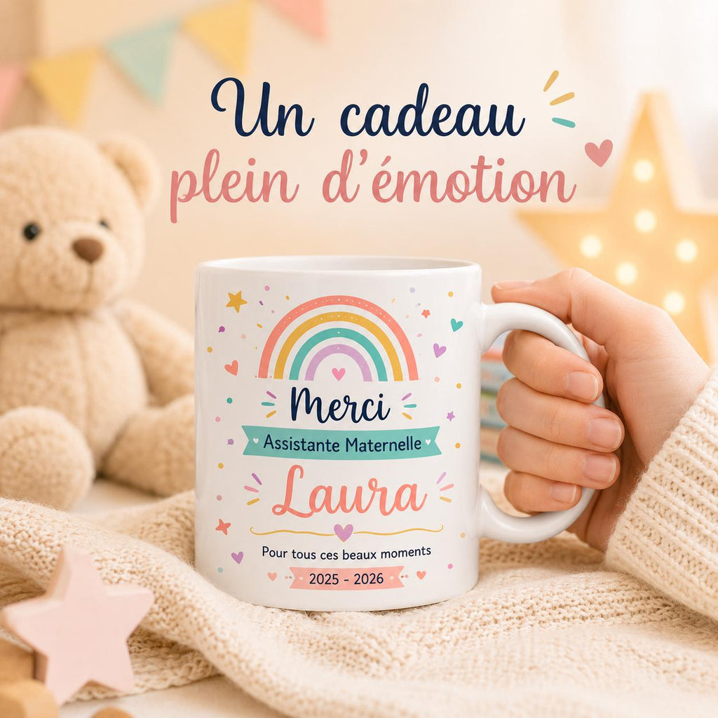 Mug Nounou Personnalisé, Cadeau Assistante Maternelle avec Prénom, Tasse Merci Nounou Fin d’Année, Souvenir Enfant