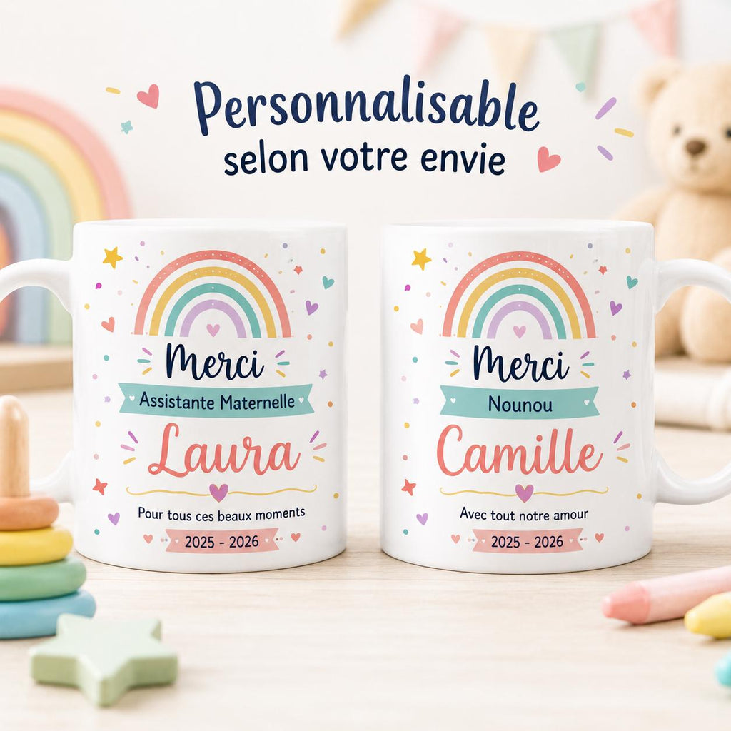 Mug Nounou Personnalisé, Cadeau Assistante Maternelle avec Prénom, Tasse Merci Nounou Fin d’Année, Souvenir Enfant