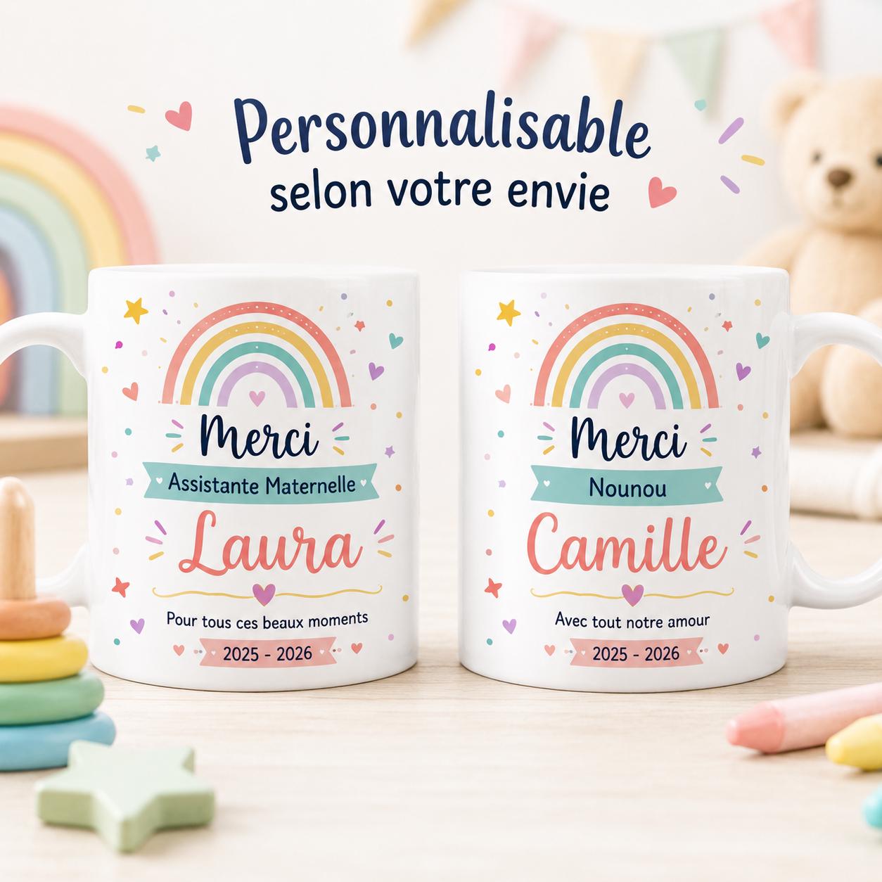 Mug Nounou Personnalisé, Cadeau Assistante Maternelle avec Prénom, Tasse Merci Nounou Fin d’Année, Souvenir Enfant