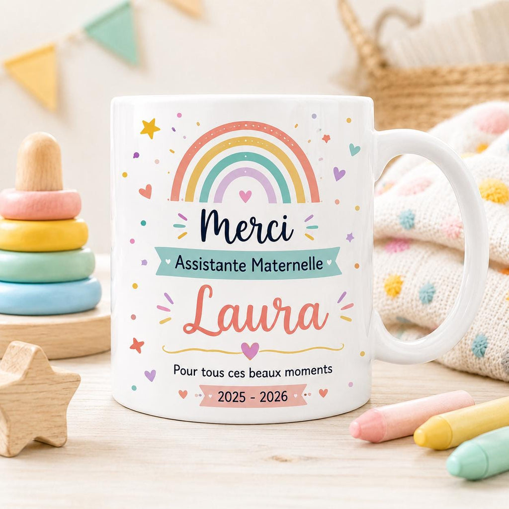 Mug Nounou Personnalisé, Cadeau Assistante Maternelle avec Prénom, Tasse Merci Nounou Fin d’Année, Souvenir Enfant