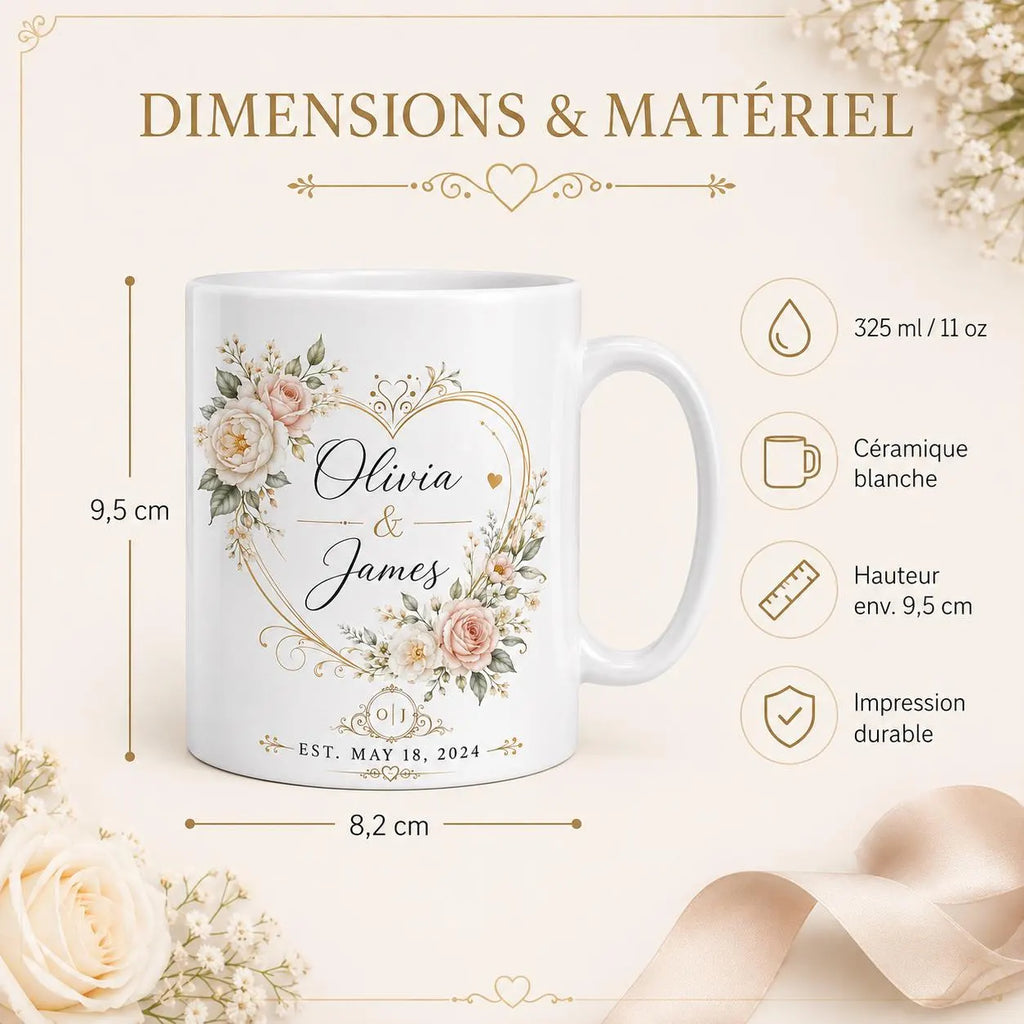 Mug mariage personnalisé prénoms et date