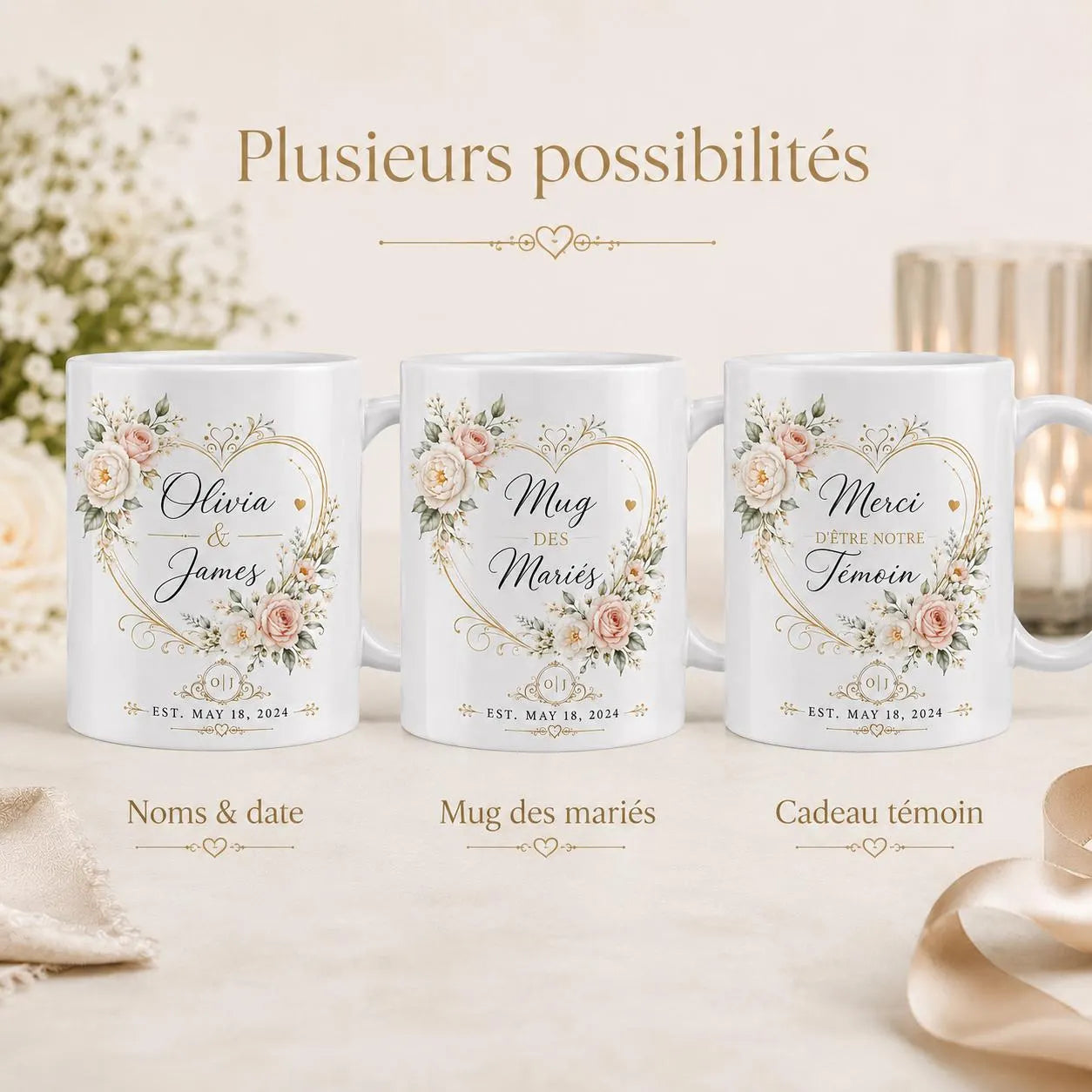 Mug mariage personnalisé prénoms et date
