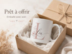 Mug Prénom Personnalisé avec Initiale, Tasse Fleurie Personnalisée, Cadeau Femme, Amie, Maîtresse ou Nounou