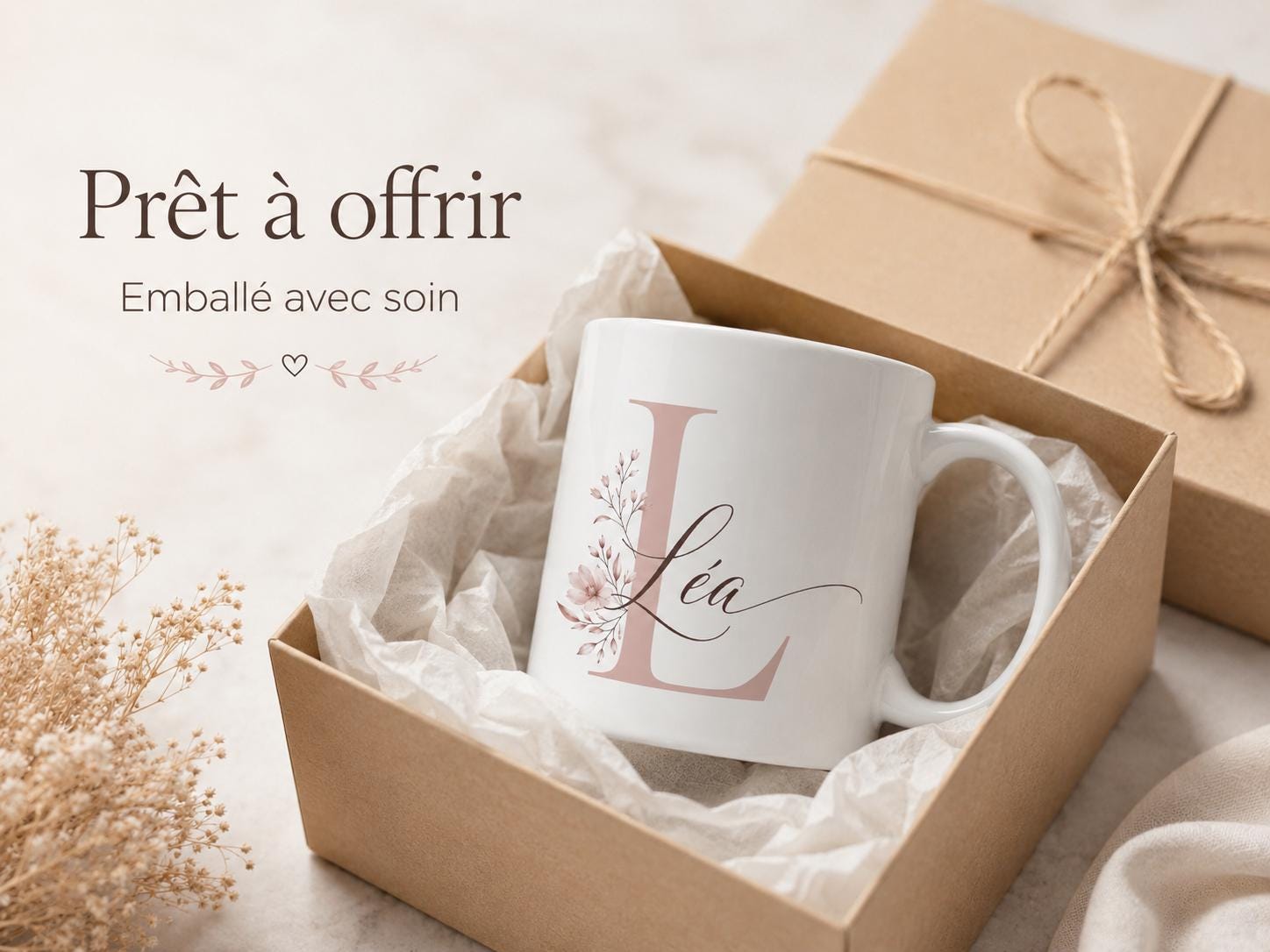 Mug Prénom Personnalisé avec Initiale, Tasse Fleurie Personnalisée, Cadeau Femme, Amie, Maîtresse ou Nounou