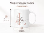 Mug Prénom Personnalisé avec Initiale, Tasse Fleurie Personnalisée, Cadeau Femme, Amie, Maîtresse ou Nounou