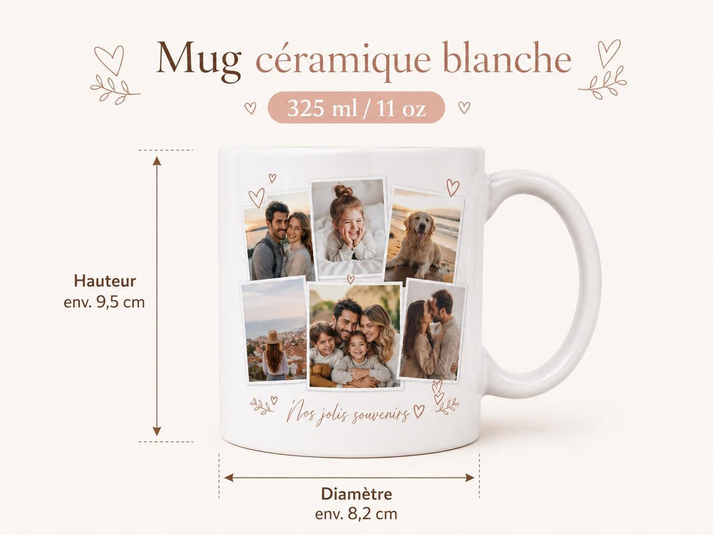 Mug Photo Pêle-Mêle Personnalisé, Tasse avec Plusieurs Photos, Cadeau Photo Famille Couple, Mug Souvenirs
