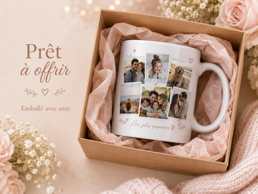 Mug Photo Pêle-Mêle Personnalisé, Tasse avec Plusieurs Photos, Cadeau Photo Famille Couple, Mug Souvenirs