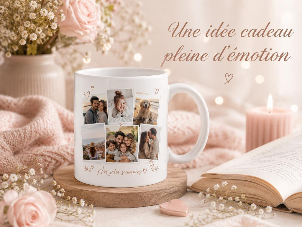 Mug Photo Pêle-Mêle Personnalisé, Tasse avec Plusieurs Photos, Cadeau Photo Famille Couple, Mug Souvenirs