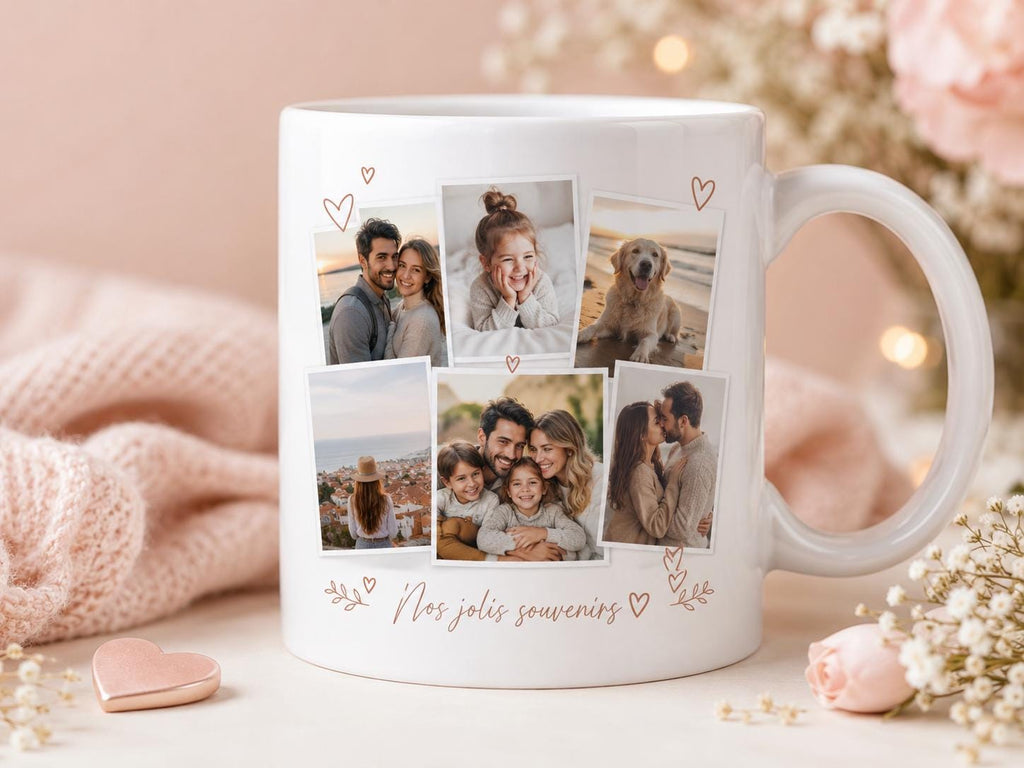 Mug Photo Pêle-Mêle Personnalisé, Tasse avec Plusieurs Photos, Cadeau Photo Famille Couple, Mug Souvenirs