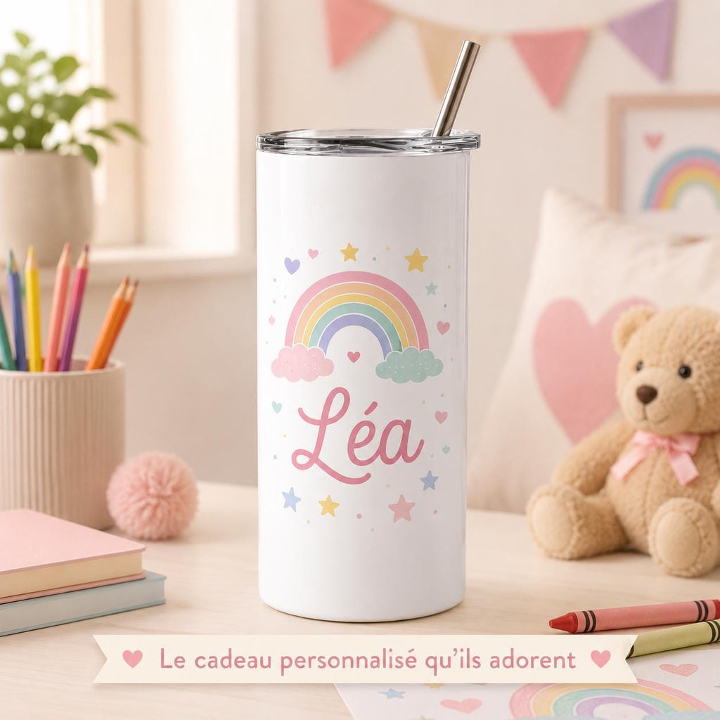 Gourde personnalisée enfant avec prénom, isotherme 591 ml et paille