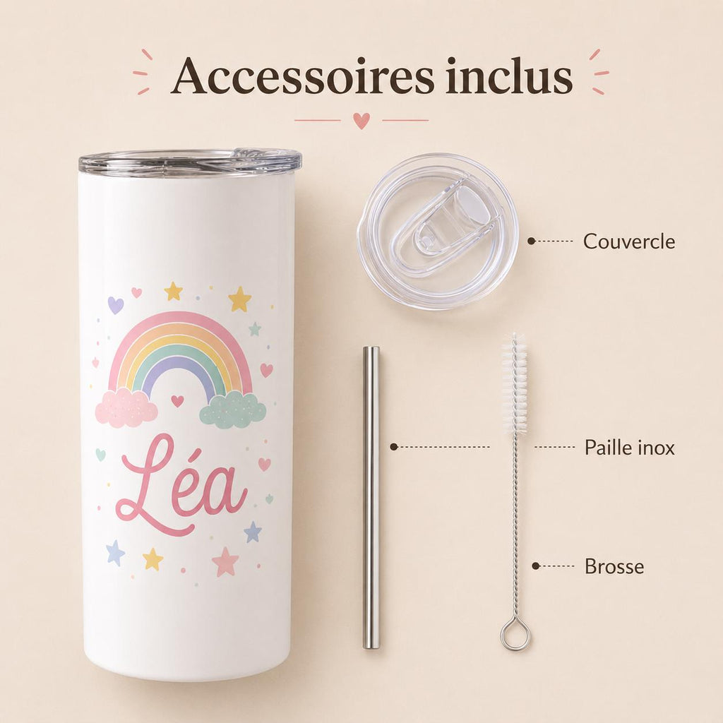 Gourde personnalisée enfant avec prénom, isotherme 591 ml et paille
