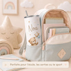 Gourde personnalisée enfant avec prénom – modèle nounours, isotherme 591 ml avec paille