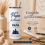 Gourde personnalisée papa avec prénom et date – cadeau fête des pères, bouteille isotherme 591 ml avec paille