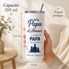 Gourde personnalisée papa avec prénom et date – cadeau fête des pères, bouteille isotherme 591 ml avec paille