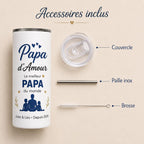 Gourde personnalisée papa avec prénom et date – cadeau fête des pères, bouteille isotherme 591 ml avec paille