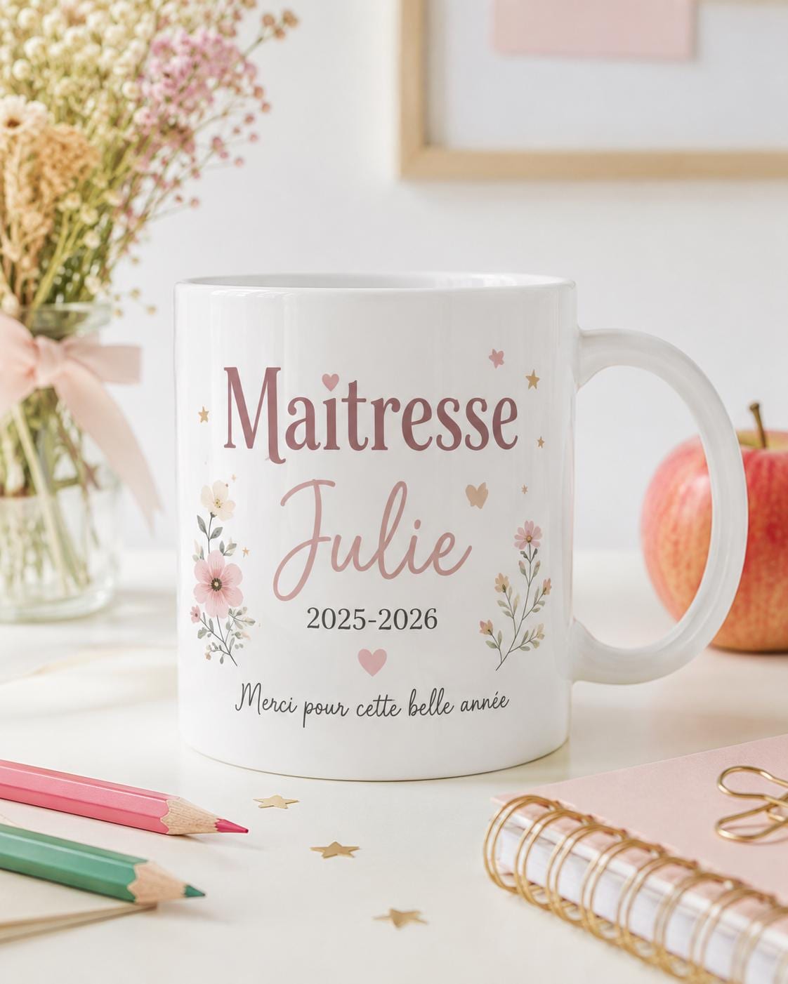 Dimensions mug maîtresse personnalisé 325 ml, tasse céramique compatible micro-ondes et lave-vaisselle