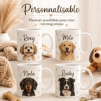 Exemple de personnalisation mug chien avec prénom et photo, cadeau souvenir pour amoureux des animaux