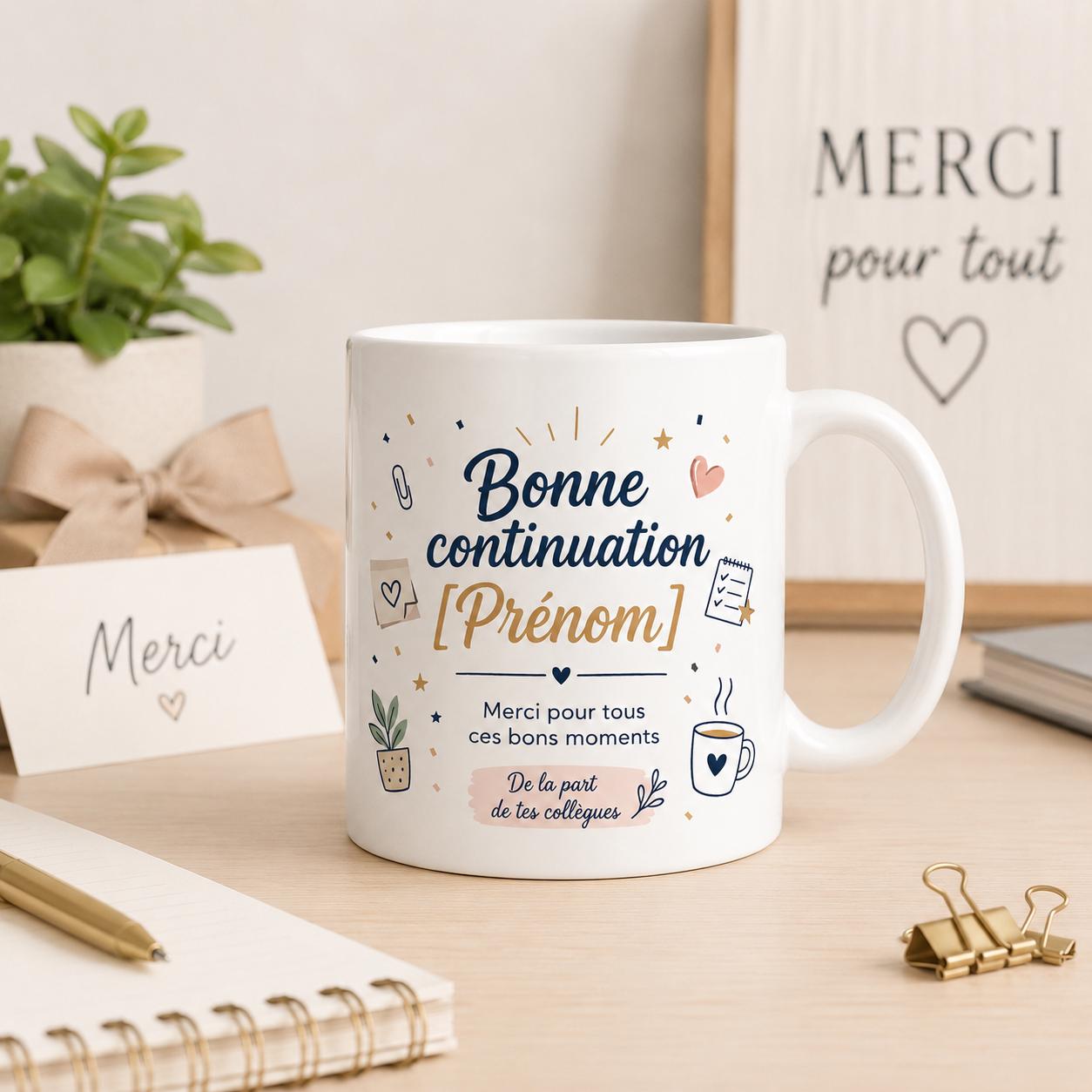 Mug Départ Collègue Personnalisé, Cadeau Au Revoir avec Prénom et Message