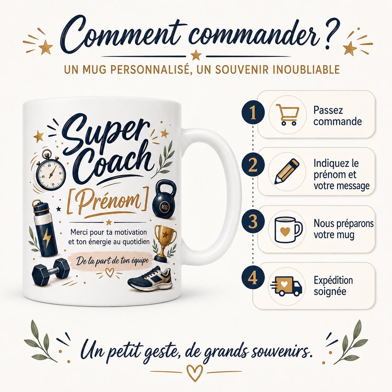 Mug Coach Sportif Personnalisé, Cadeau Merci Coach avec Prénom