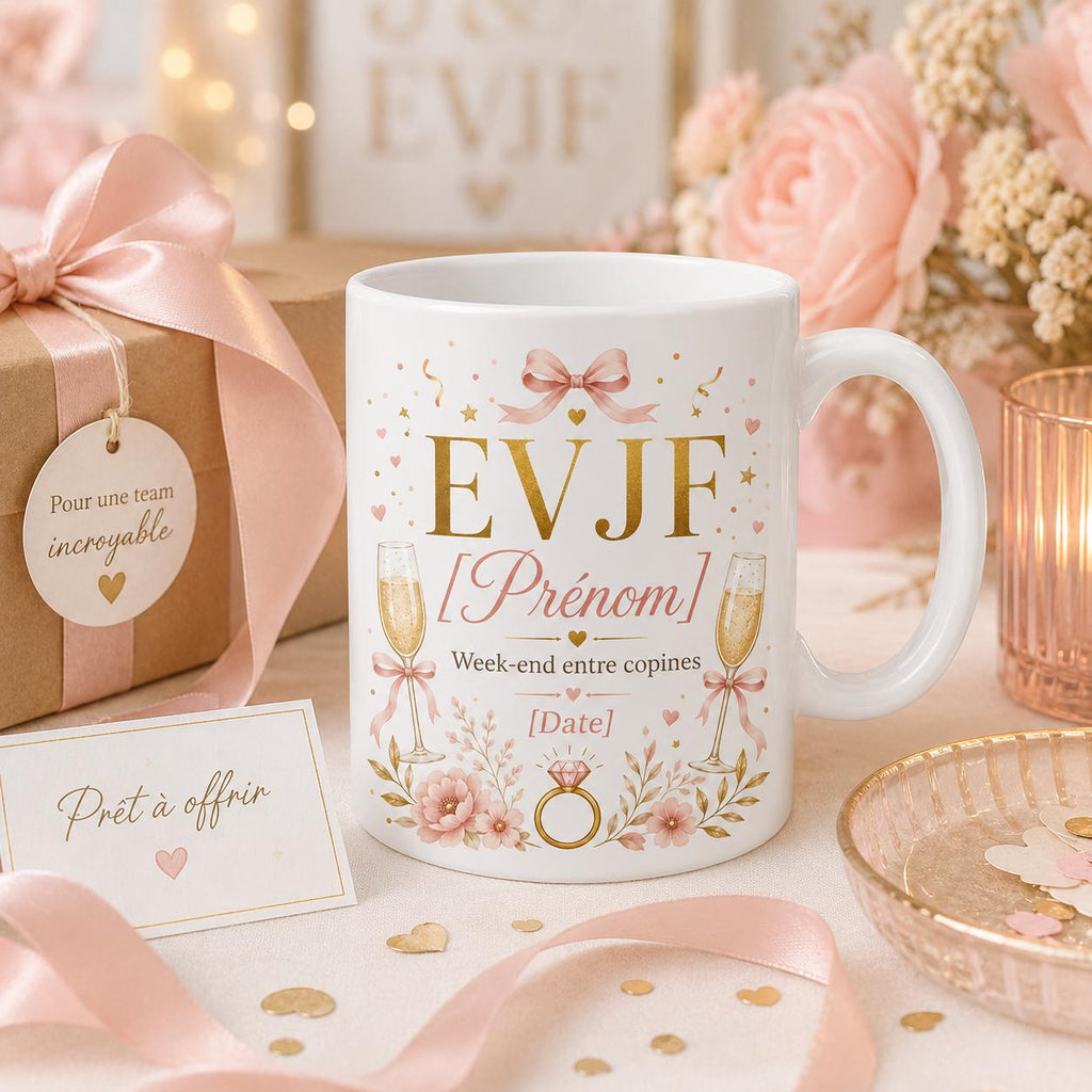 Mug EVJF Personnalisé, Cadeau Enterrement de Vie de Jeune Fille avec Prénom