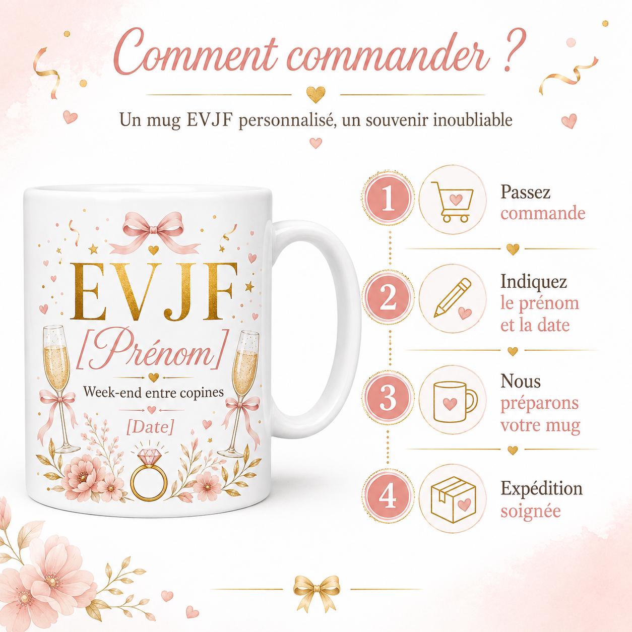 Mug EVJF Personnalisé, Cadeau Enterrement de Vie de Jeune Fille avec Prénom