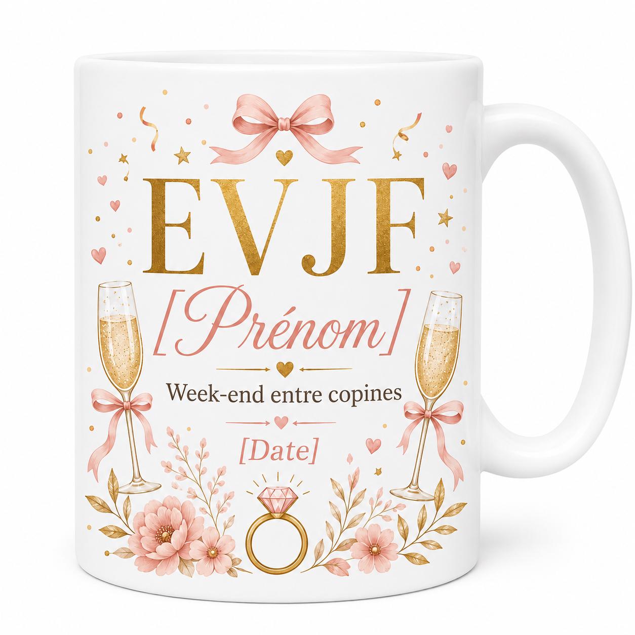 Mug EVJF Personnalisé, Cadeau Enterrement de Vie de Jeune Fille avec Prénom