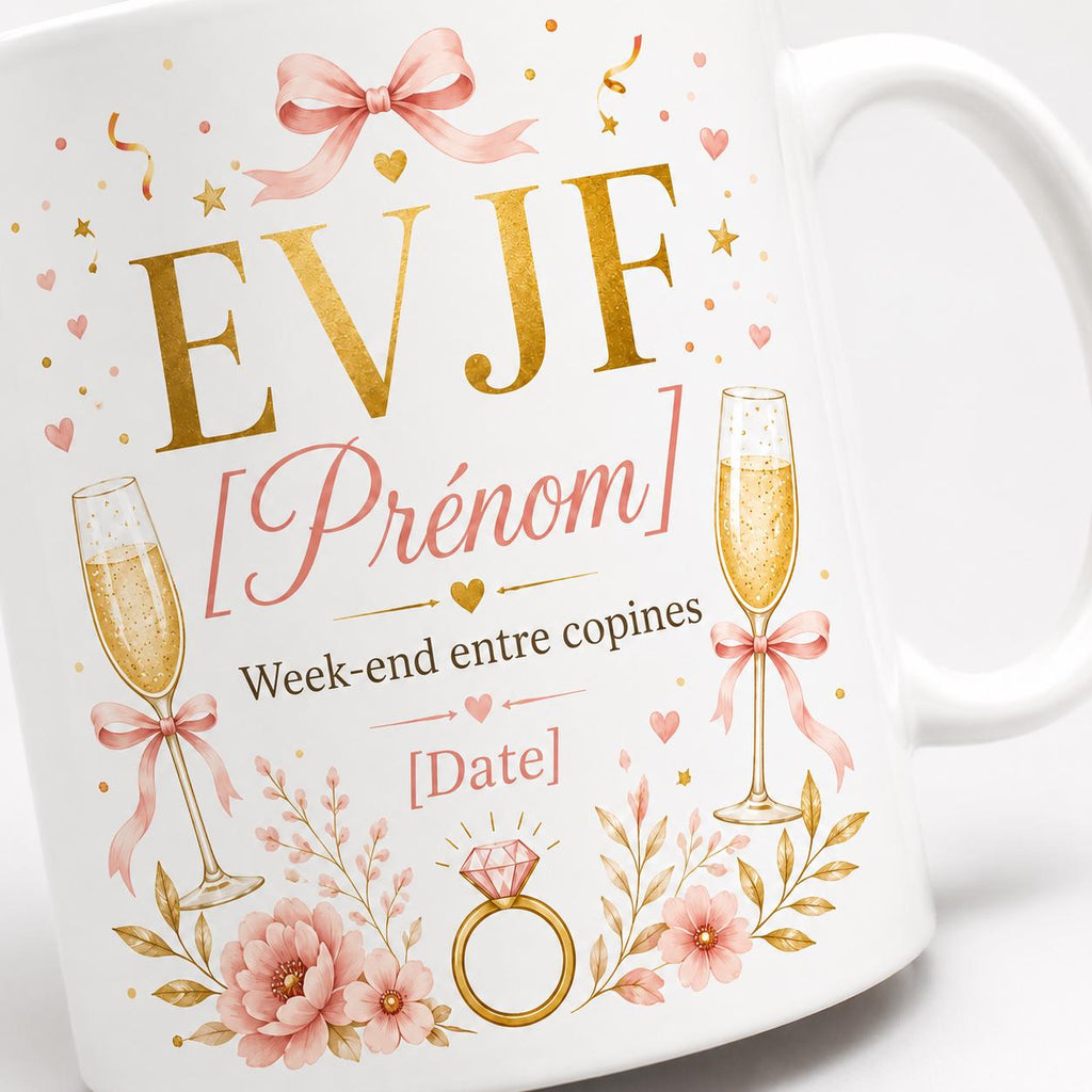 Mug EVJF Personnalisé, Cadeau Enterrement de Vie de Jeune Fille avec Prénom