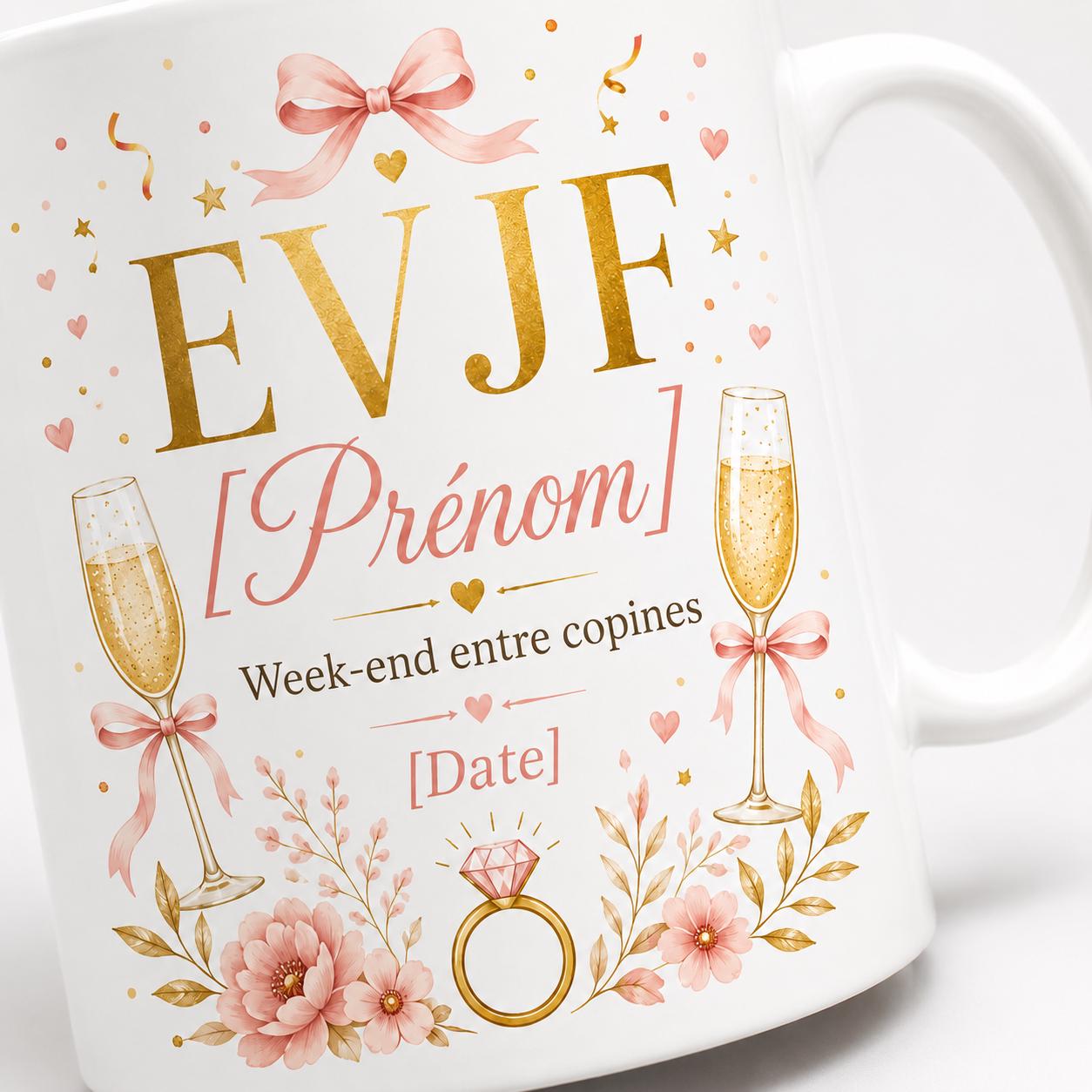 Mug EVJF Personnalisé, Cadeau Enterrement de Vie de Jeune Fille avec Prénom