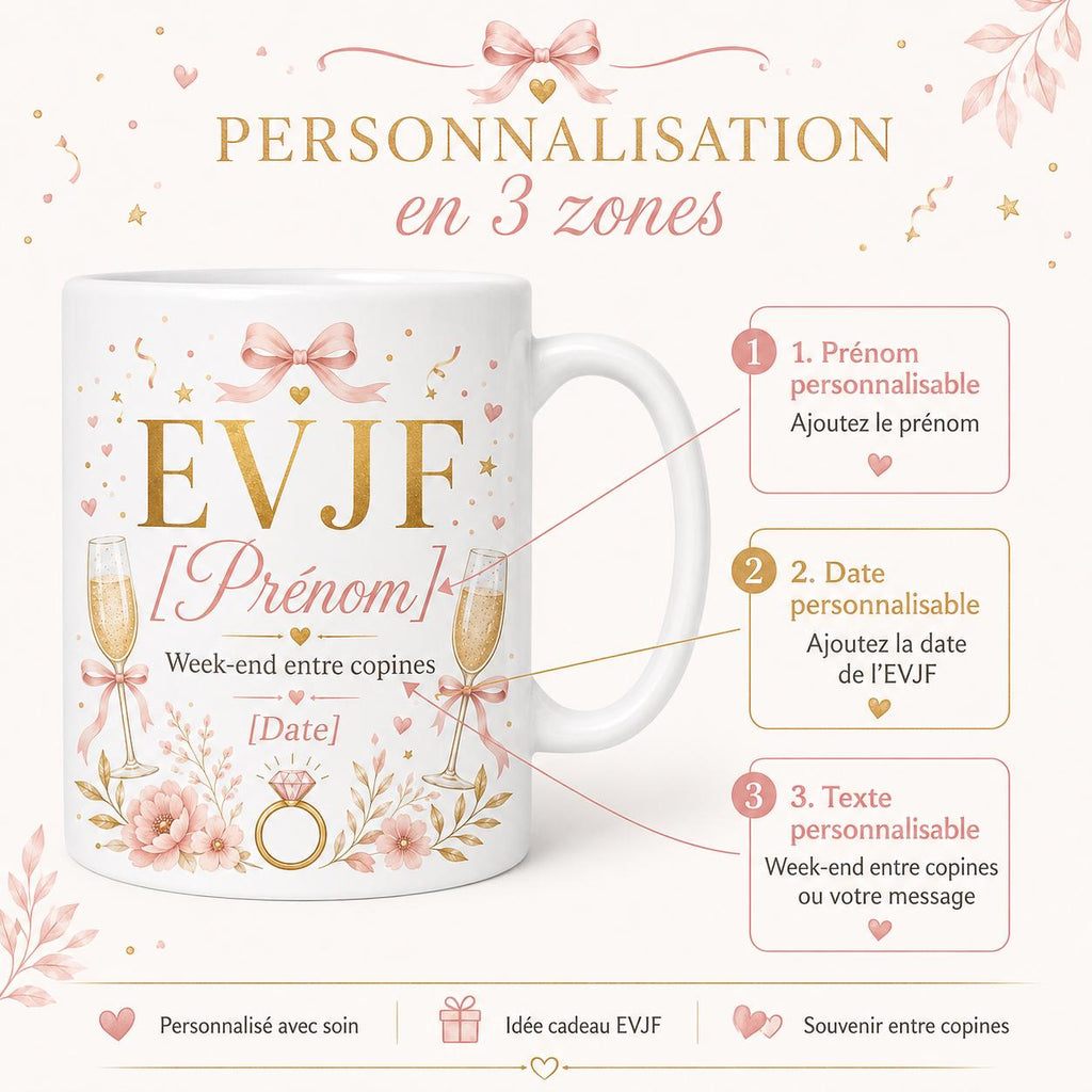 Mug EVJF Personnalisé, Cadeau Enterrement de Vie de Jeune Fille avec Prénom