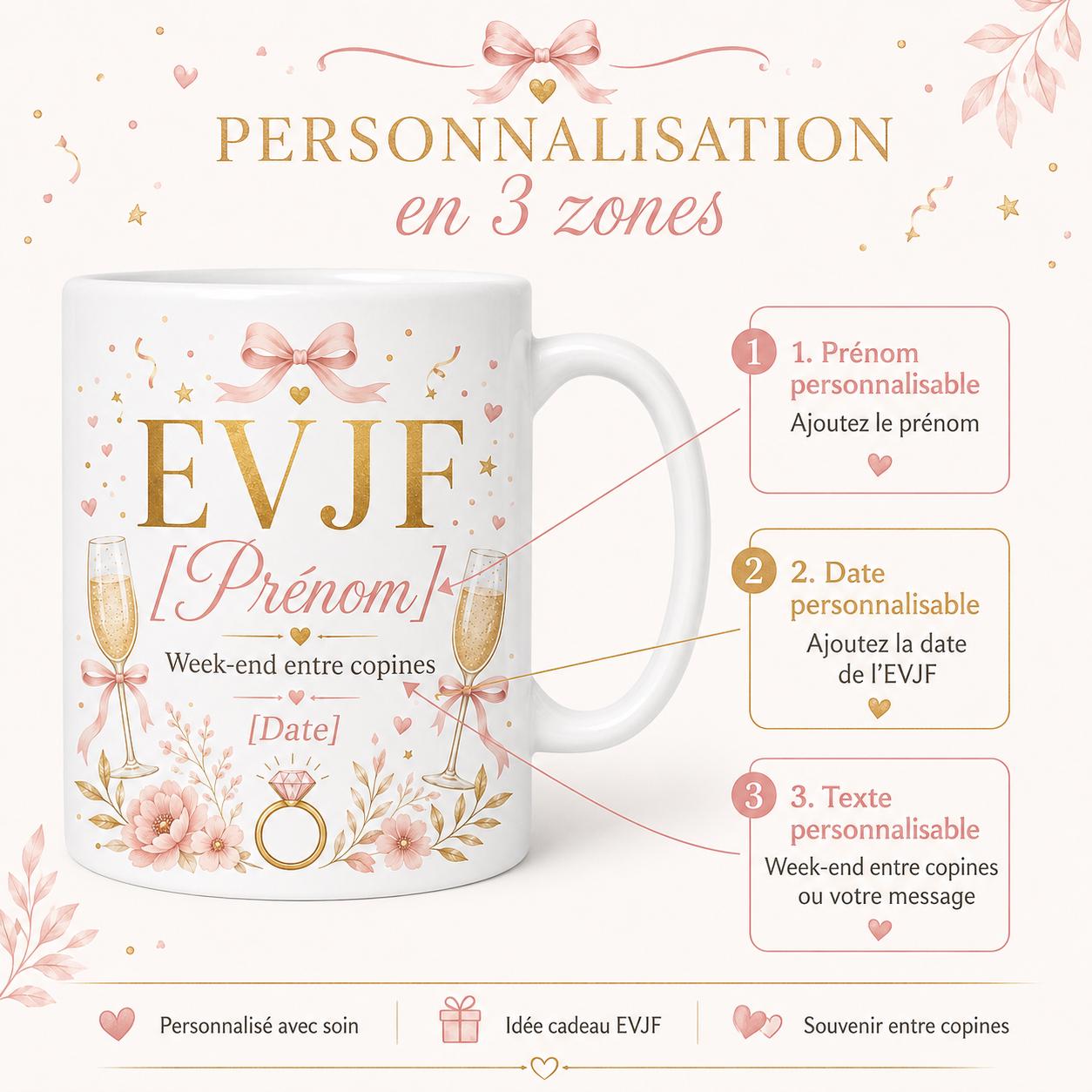 Mug EVJF Personnalisé, Cadeau Enterrement de Vie de Jeune Fille avec Prénom