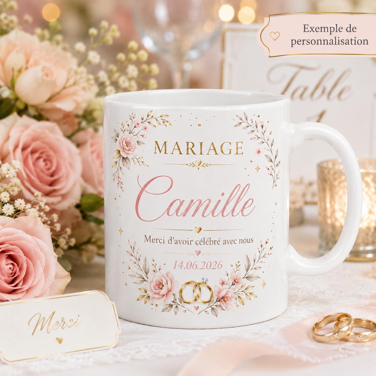 Mug Mariage Invités Personnalisé, Cadeau Souvenir avec Prénom et Date