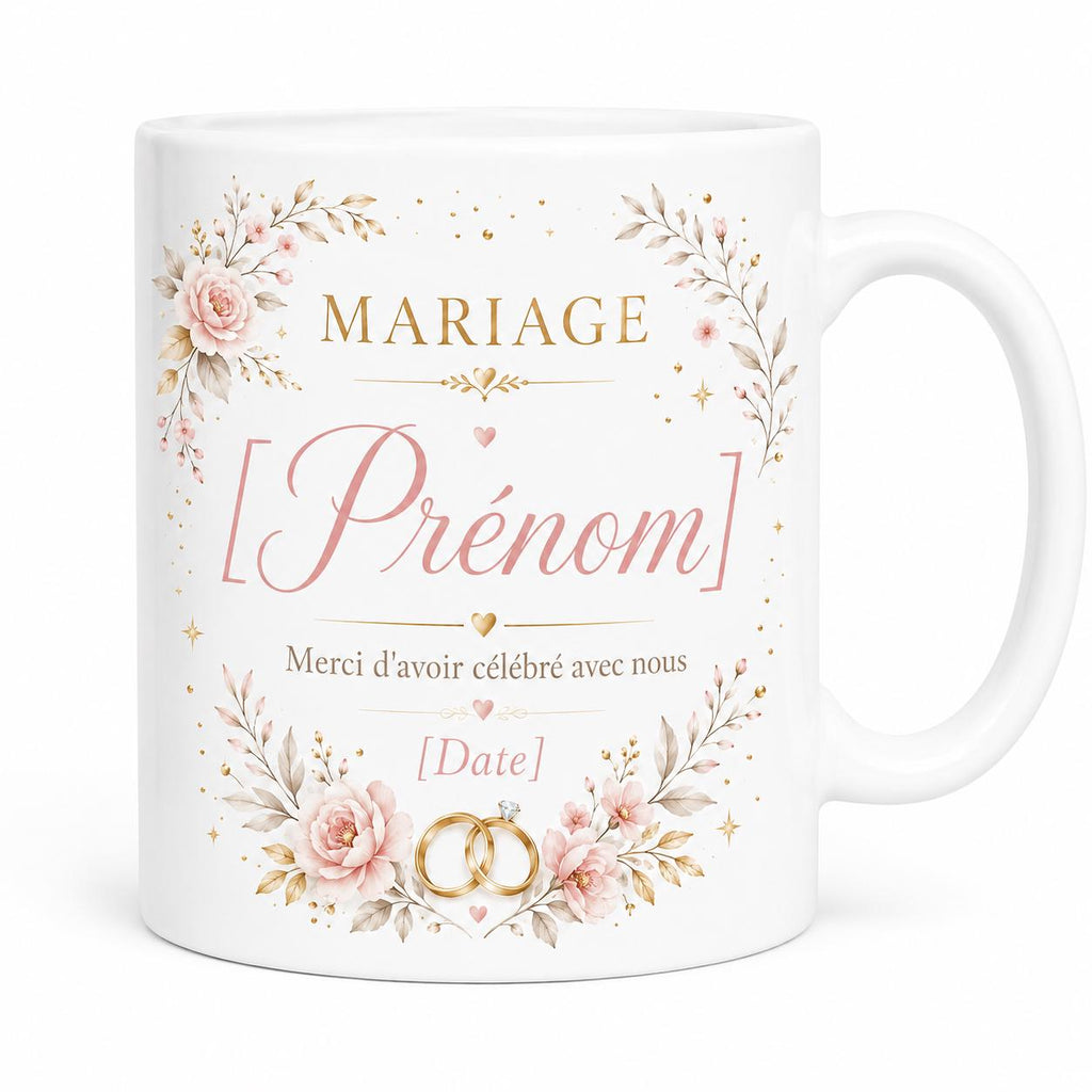 Mug Mariage Invités Personnalisé, Cadeau Souvenir avec Prénom et Date