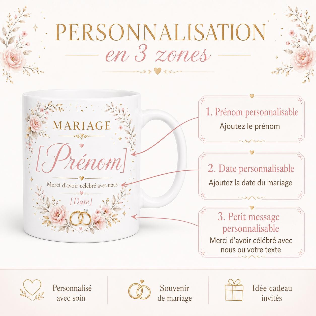 Mug Mariage Invités Personnalisé, Cadeau Souvenir avec Prénom et Date