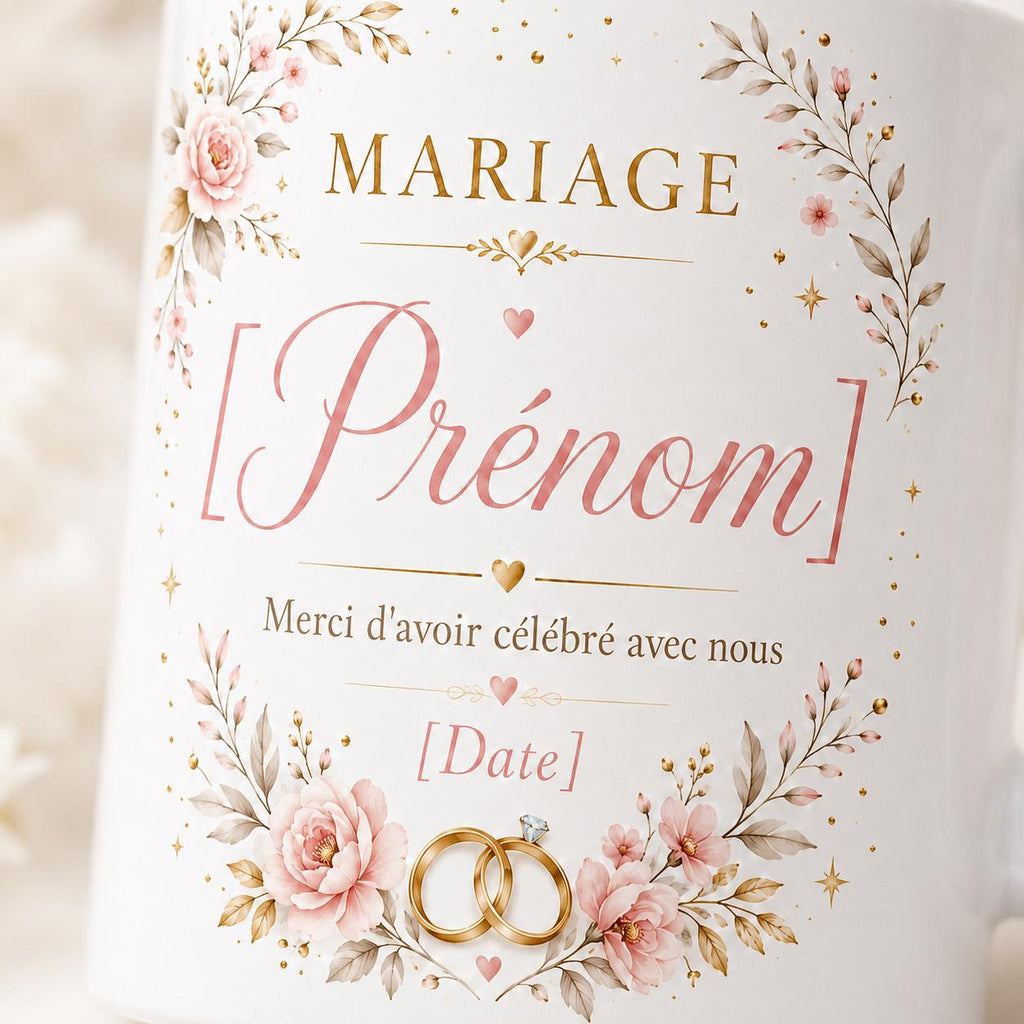 Mug Mariage Invités Personnalisé, Cadeau Souvenir avec Prénom et Date