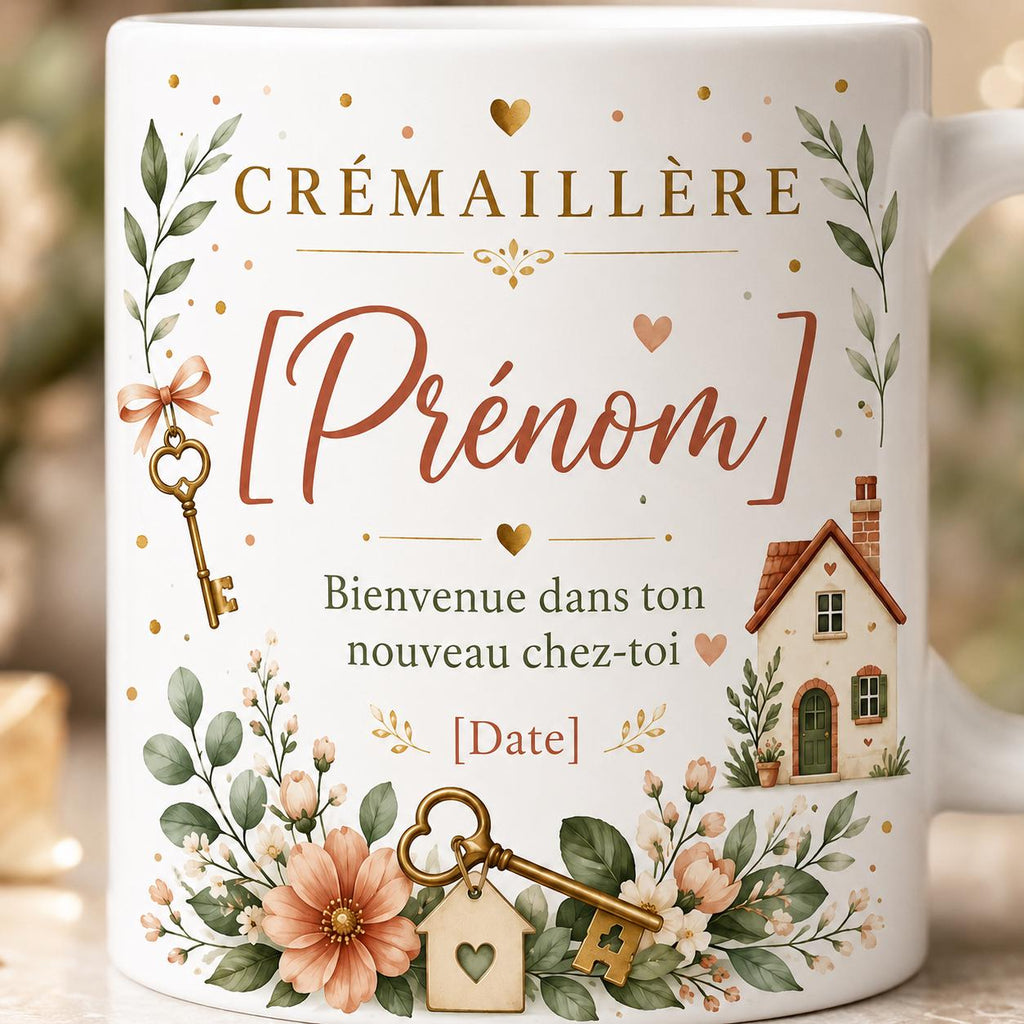 Mug Crémaillère Personnalisé, Cadeau Nouvelle Maison avec Prénom et Date