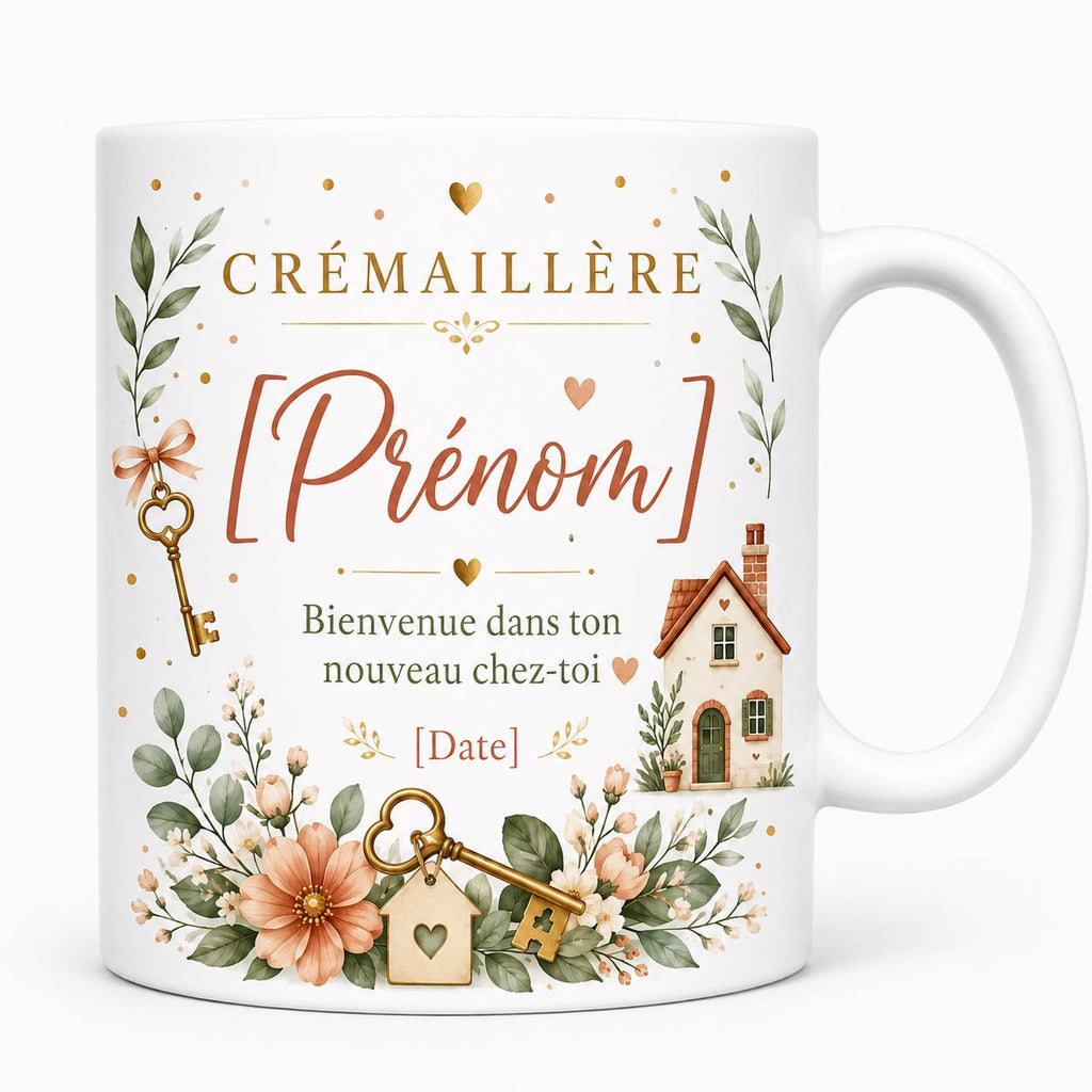 Mug Crémaillère Personnalisé, Cadeau Nouvelle Maison avec Prénom et Date