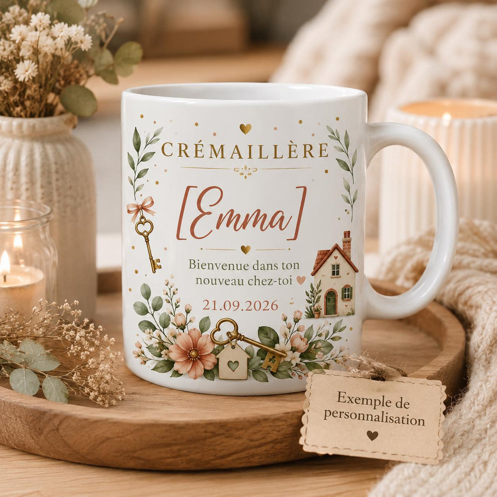 Mug Crémaillère Personnalisé, Cadeau Nouvelle Maison avec Prénom et Date
